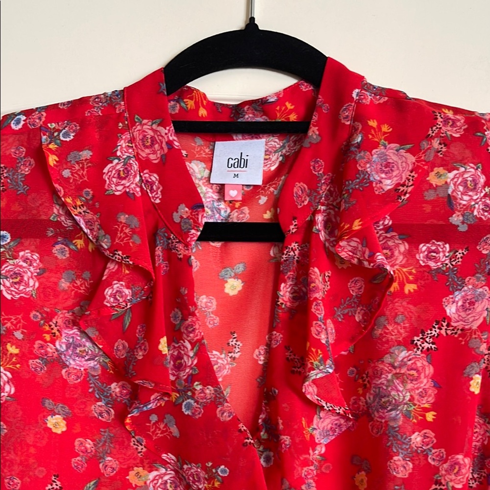 CAbi Red Ruffled Mandarin Collar Blouse - Picture 3 of 4
